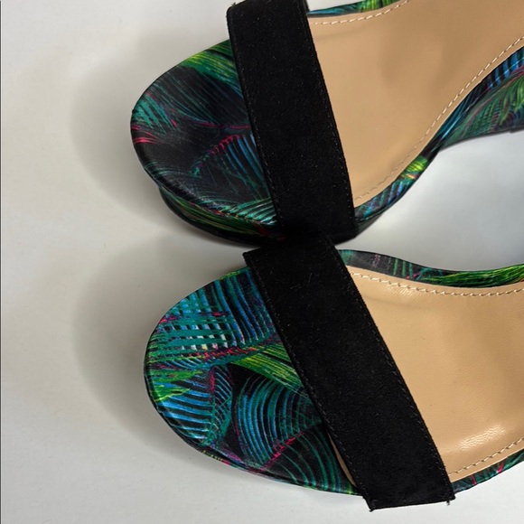 EUC! Black Green Blue Pink Ankle Strap Platform Wedge Heels - Picture 2 of 11